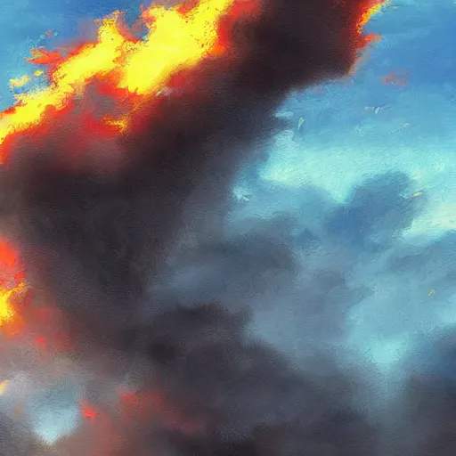 Prompt: fire explosion in the sky , high details, realistic, art by invincible