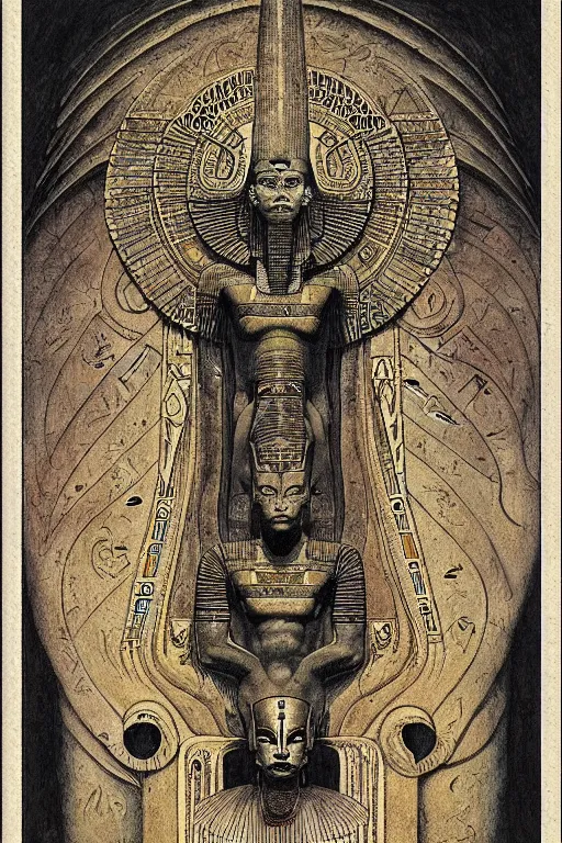 Image similar to occult diagram of mayan and egyptian art by wayne barlowe, gustav moreau, goward,  Gaston Bussiere and roberto ferri, santiago caruso, and austin osman spare, ((((occult art))))