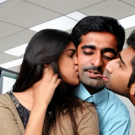 Prompt: vinod kissing a girl in office