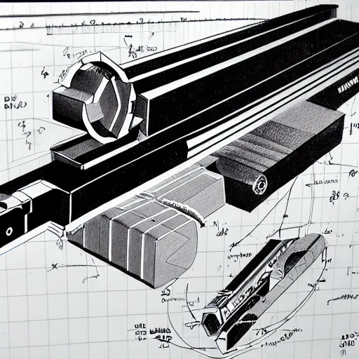 Image similar to blueprint of a laser space gun, technical drawing, concept art