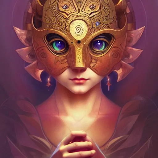Prompt: majora's mask, intricate, elegant, highly detailed, digital painting, artstation, concept art, smooth, sharp focus, illustration, art by artgerm and greg rutkowski and alphonse mucha and william - adolphe bouguereau