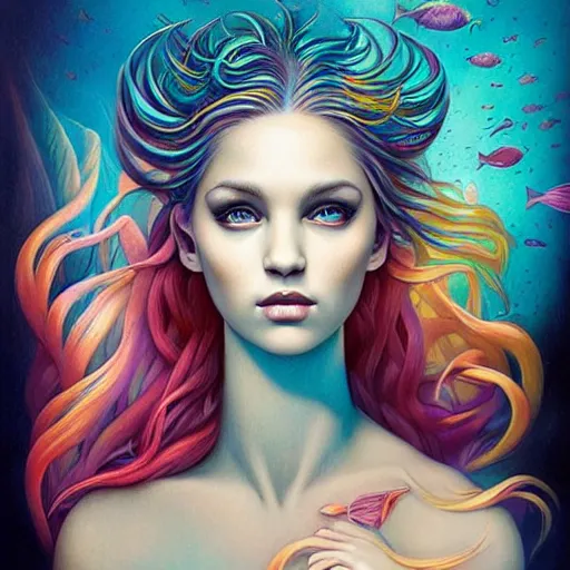 Image similar to Underwater mermaid portrait, Pixar style, by Tristan Eaton Stanley Artgerm and Tom Bagshaw.