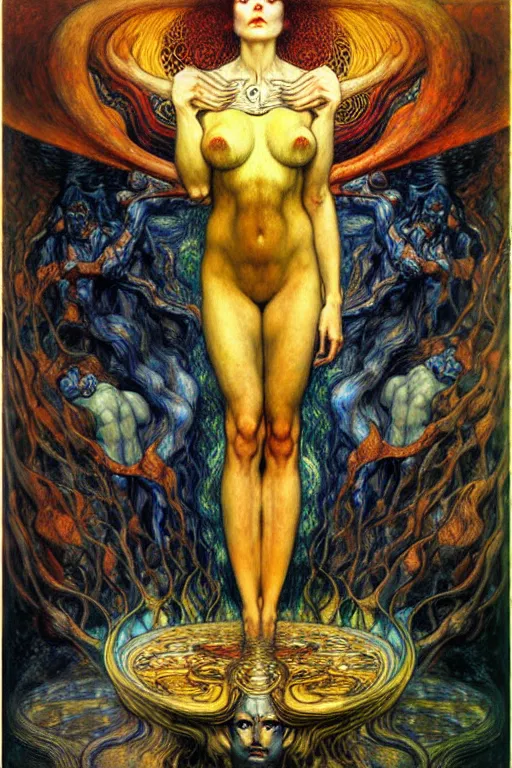 Image similar to Divine Chaos Engine by Karol Bak, Jean Delville, William Blake, Gustav Klimt, and Vincent Van Gogh, symbolist, visionary