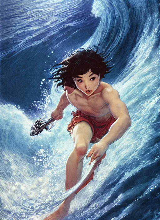 Prompt: pegusus runing through ocean wave, exquisite details, denoised, mid view, byi by alan lee, norman rockwell, makoto shinkai, kim jung giu, poster art, game art