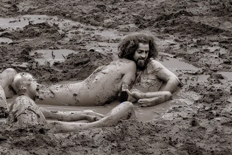 Image similar to hippies wallowing in a mud puddle