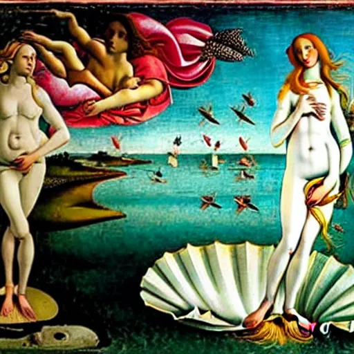 Image similar to The Birth of Venus (c.1485) by Sandro Botticelli except Venus is Boris Johnson