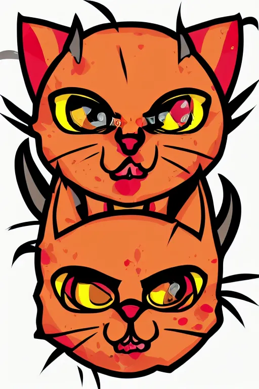 Prompt: Evil kitten, the devil, sticker, blood thirsty, spawn of Satan, burning in hell, blood, evil, colorful, illustration, highly detailed, simple, smooth and clean vector curves, no jagged lines, vector art, smooth