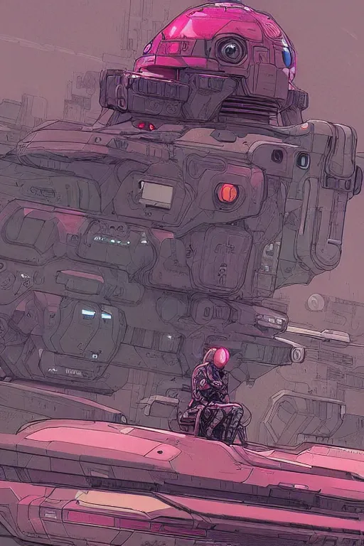 Image similar to comic book illustration, an android soldier sits on the turret of a futuristic tank, cyberpunk concept art by josan gonzales and Moebius, highly detailed, intricate, sci-fi, sharp focus, Trending on Artstation HQ, deviantart