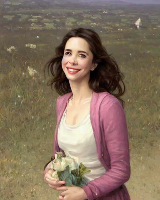 Prompt: a portrait painting of linda cardellini / alison brie / anne hathaway / rachel lane / sabrina lloyd hybrid oil painting, gentle expression, smiling, elegant clothing, scenic background, unreal 5. rpg portrait, extremely detailed, artgerm, greg rutkowski, alphonse mucha, vladimir volegov, adolphe bouguereaum, greg hildebrandt, tim hildebrant