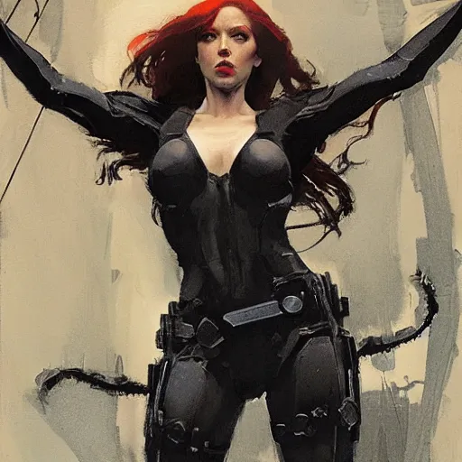 Image similar to jesus as black widow, intricate, elegant, highly detailed, greg manchess, mucha, liepke, ruan jia, jeffrey catherine jones, ridley scott