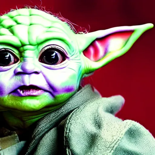 Prompt: Baby Yoda with joker facepaint on 4k Quality