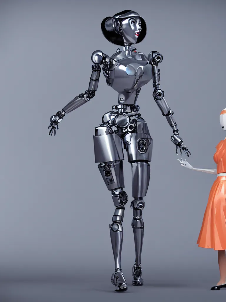 Image similar to Beautiful robot woman in a skirt, pop-up style hyperrealistic, 4k