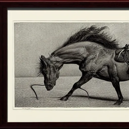 Prompt: hybrid of mouse and horse, half horse - half mouse, art by gustave dore