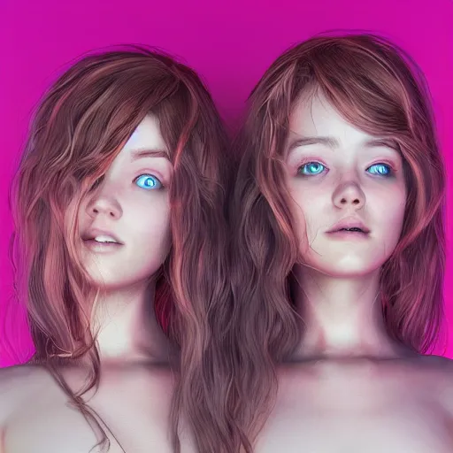 Prompt: two young women who are conjoined twins, hyperdetailed, artstation, cgsociety, 8k