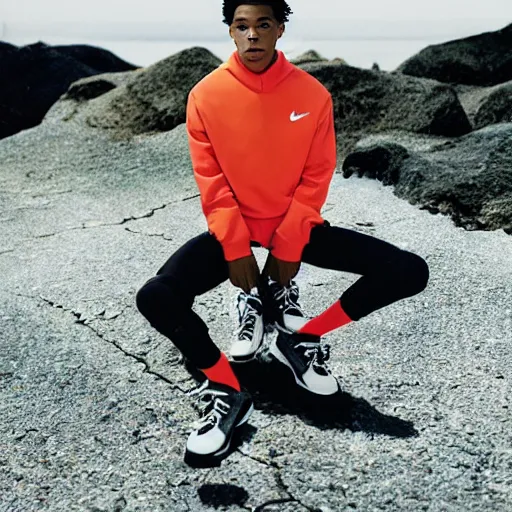 Image similar to realistic photoshooting for a new nike acg lookbook, cinematography, color film photography, photo in style of tyler mitchell, shusei nagaoka, steven meisel, petra collins, 3 5 mm