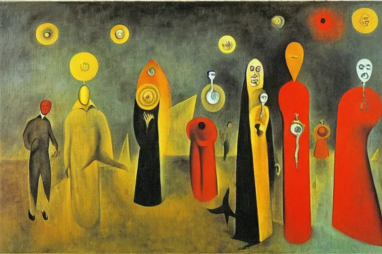 Image similar to inflation, money and supply chain hurting global population, abstract oil painting by leonora carrington, by max ernst