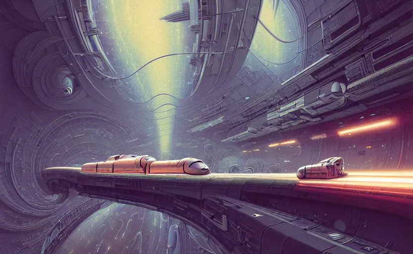 Image similar to urban train design only! 2 0 5 0 s retro future art 1 9 7 0 s science fiction borders lines decorations space machine, mech, robot. muted colors. by jean - baptiste monge, ralph mcquarrie, marc simonetti, 1 6 6 7. mandelbulb 3 d, fractal flame, jelly fish, coral, cinematic lightning