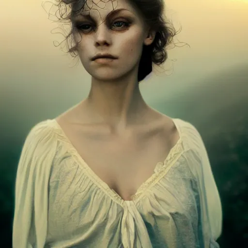 Image similar to photographic portrait of a stunningly beautiful gothic female in soft dreamy light at sunset, by edward robert hughes, annie leibovitz and steve mccurry, david lazar, jimmy nelsson, breathtaking, 8 k resolution, extremely detailed, beautiful, establishing shot, artistic, hyperrealistic, beautiful face, octane render