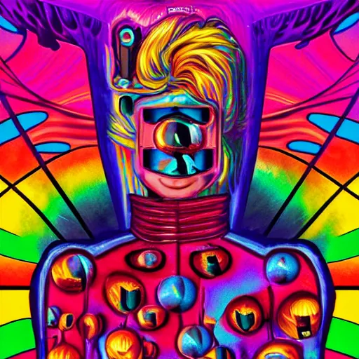 Image similar to the homepride man dmt psychedelic poster art
