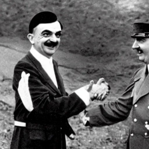 Image similar to Mr Bean shakes hands with Hitler