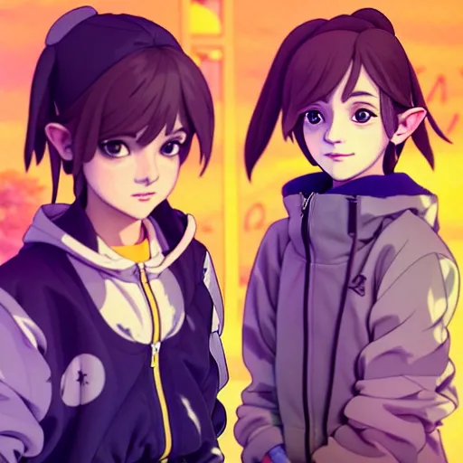 Image similar to beautiful boyish emma watson in majora's mask, wearing oversized mayan bomber jacket with overalls and leotard, bulky poofy bomber jacket with mayan patterns, aztec street fashion, gapmoe yandere grimdark, trending on pixiv fanbox, painted by greg rutkowski makoto shinkai takashi takeuchi studio ghibli, akihiko yoshida