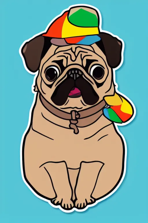 Image similar to Portrait of a pug as big as the world, sticker, colorful, illustration, highly detailed, simple, smooth and clean vector curves, no jagged lines, vector art, smooth