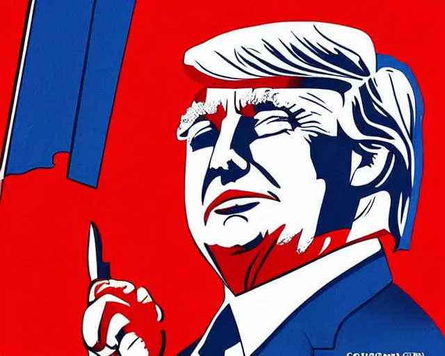 Image similar to Donald Trump waving the soviet flag on a communist propaganda poster, highly detailed soviet art