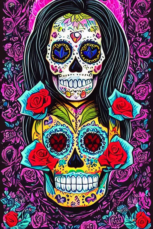 Image similar to illustration of a sugar skull day of the dead girl, art by alena aenami