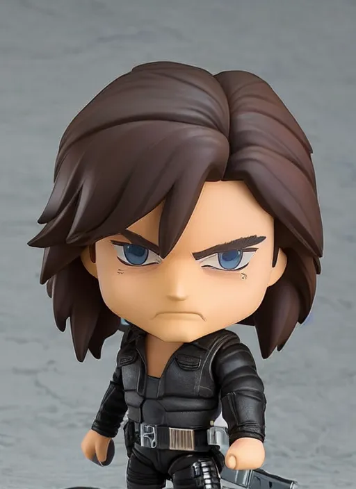 Image similar to kurt russell, a nendoroid of kurt russell is snake plisskin figurine, eyepatch, escape from new york, realistic face, detailed product photo