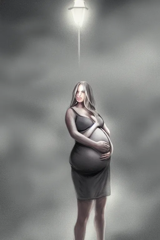 Prompt: pregnant woman under street light, highly detailed, sharp focused, ultra realistic digital concept art by Nil Tawata