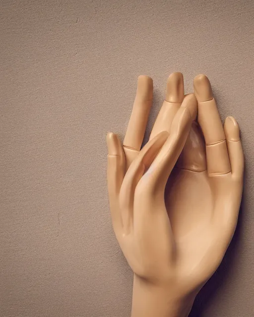 Prompt: photo of a beautiful clay sculpture of a woman's elegant hand, hyperreal, bokeh