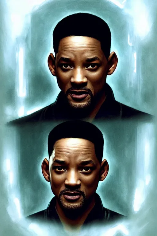 Prompt: A film still of will Smith as neo from the matrix, highly detailed, digital painting, artstation, concept art, sharp focus, illustration, cinematic lighting, art by artgerm and greg rutkowski and alphonse mucha diffuse lighting, fantasy, intricate, elegant, highly detailed, lifelike, photorealistic, digital painting, artstation, illustration, concept art, smooth, sharp focus, art by John Collier and Albert Aublet and Krenz Cushart and Artem Demura and Alphonse Mucha