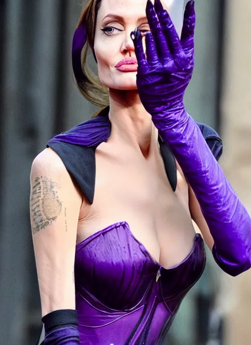 Image similar to Angelina Jolie as purple catwoman