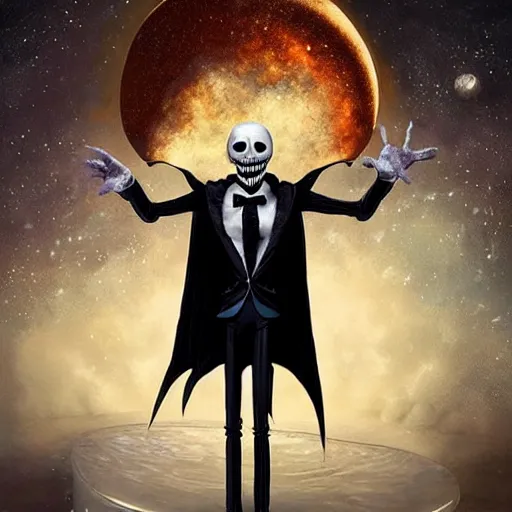 Image similar to michal karcz surrealism painting of the end of an astronaut happy in the galaxy. , in the style of jack skellington, in the style of a clown, loony toons style, horror theme, detailed, elegant, intricate, 4k, Renaissance painting