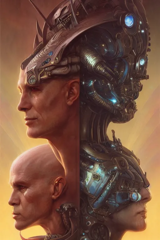 Image similar to gemini fantasy character portrait, ultra realistic, wide angle, intricate details, blade runner artifacts, highly detailed by peter mohrbacher, wayne barlowe, boris vallejo, hajime sorayama aaron horkey, gaston bussiere, craig mullins