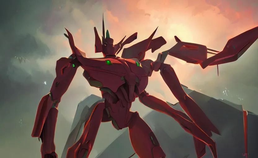 Image similar to A painting of Unit-01 from Evangelion trending on artstation in the style of Greg Rutkowski