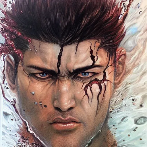 Prompt: Hyper-realistic painting of Guts From Berserk in water painted by Mike Dargas