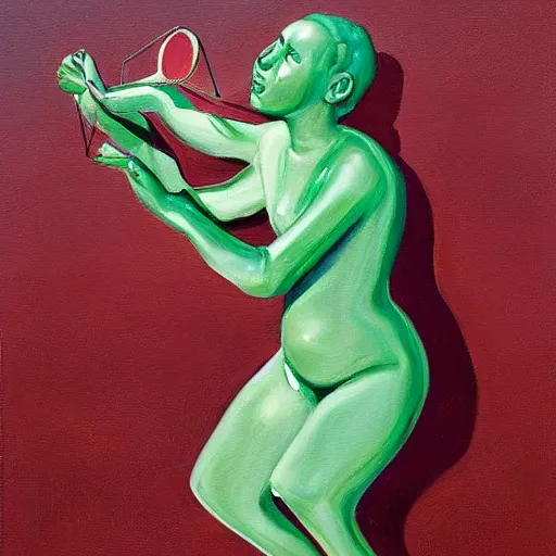 Image similar to A painting. A rip in spacetime. Did this device in her hand open a portal to another dimension or reality?! avant garde, jade sculpture by Neil Welliver