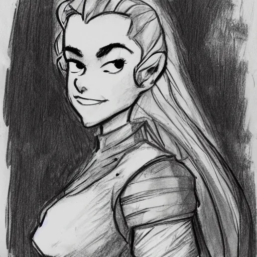 Prompt: milt kahl sketch of kiernan shipka as eowyn from lord of the rings