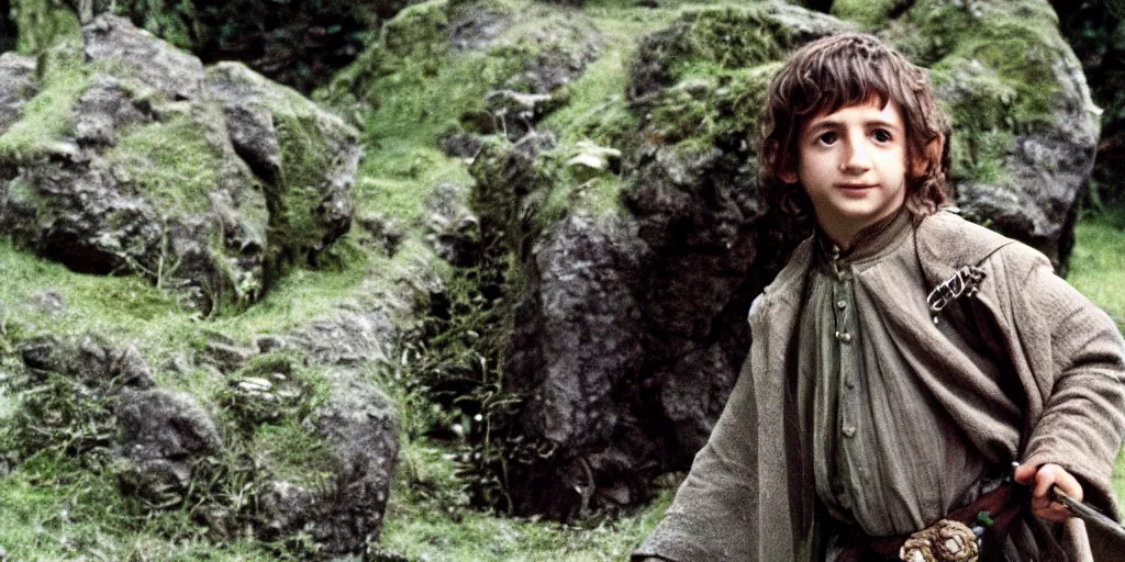 Prompt: A full color still of young Ringo Starr as a hobbit, in The Lord of the Rings directed by Stanley Kubrick, 1970,