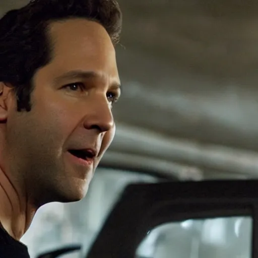 Prompt: a still of paul rudd in the movie drive