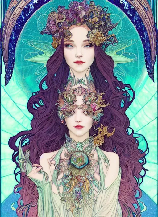 Prompt: portrait of jeanpierrepernauttv, cloak, royally decorated crystal gemstones, symmetrical face, art nouveau, portrait, cute, fairy, by mai yoneyama, kelly mckernan, greg rutkowski, alphonse mucha, detailed background, artstation, intricate, elegant, highly detailed, colorful, maximalist