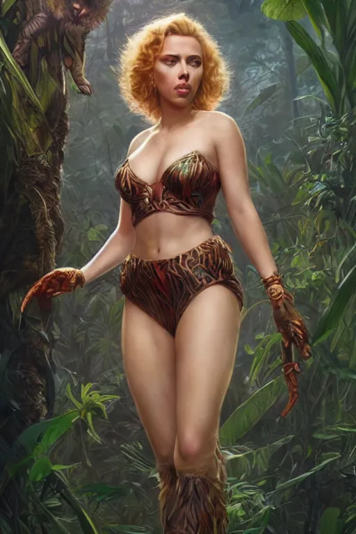 Image similar to Scarlett Johansson as the Queen of the Jungle, anatomy, only two hands, highly detailed, digital painting, artstation, concept art, smooth, sharp focus, illustration, Unreal Engine 5, 8K, art by art by artgerm and greg rutkowski and edgar maxence