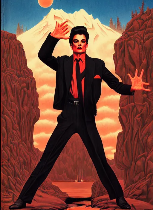 Prompt: twin peaks poster art, michael jackson vs zumbies, old retro pulp noir comic cover, by michael whelan, rossetti bouguereau, artgerm, retro, nostalgic, old fashioned