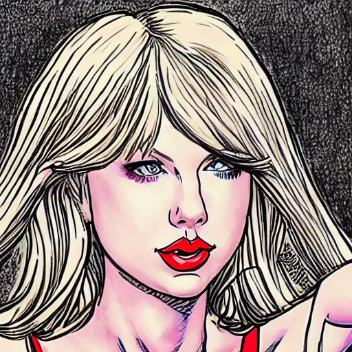 Prompt: Taylor Swift as drawn by Frank Cho, safe for work, fully clothed