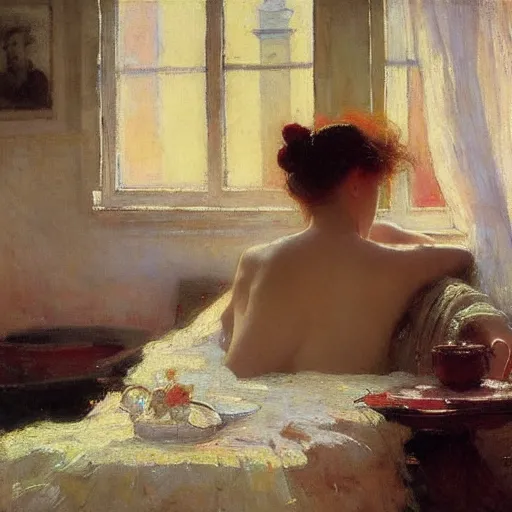 Prompt: love at first sight in the style of Ilya Repin, soft lighting, winter morning