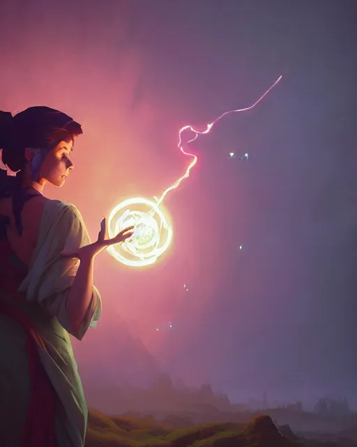 Image similar to highly detailed vfx portrait of a mage casting a earth spell, unreal engine, greg rutkowski, loish, rhads, beeple, makoto shinkai and lois van baarle, ilya kuvshinov, rossdraws, tom bagshaw, alphonse mucha, global illumination, detailed and intricate environment