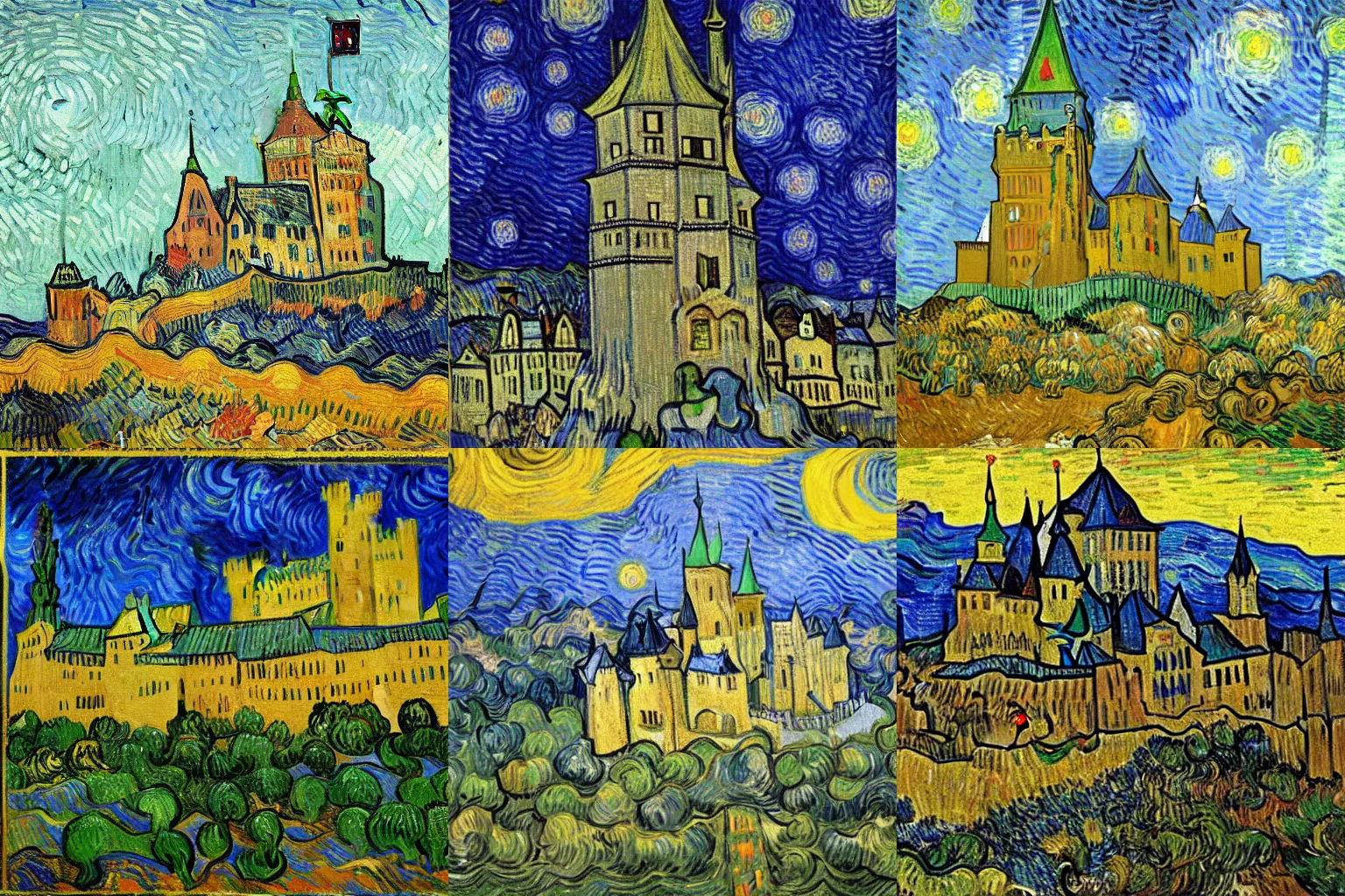 Prompt: medieval castle, van gogh style