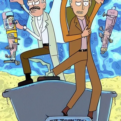 Image similar to Bill Murray playing Rick Sanchez, with spikey grey hair, and wearing a white lab coat, real-life action movie of Rick & Morty announced, poster art