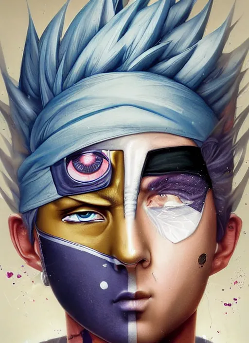 Prompt: beautiful portrait of Kakashi Hatake Naruto, by Tristan Eaton, Stanley Artgermm, Tom Bagshaw, Greg Rutkowski, Carne Griffiths. trending on DeviantArt, face enhance, hyper detailed, trending on Artstation, 8k, masterpiece, graffiti paint, fine detail, full of color, intricate detail, golden ratio illustration